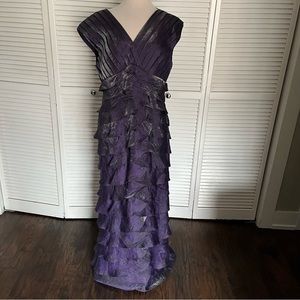 Adrianna Papell Long formal dress ruffles sleeveless purple metallic 16